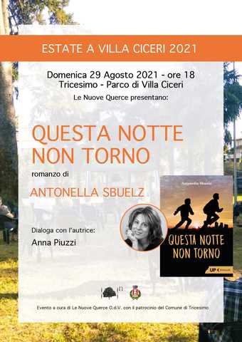 "Questa notte non torno" - presentazione del nuovo romanzo di Antonella Sbuelz